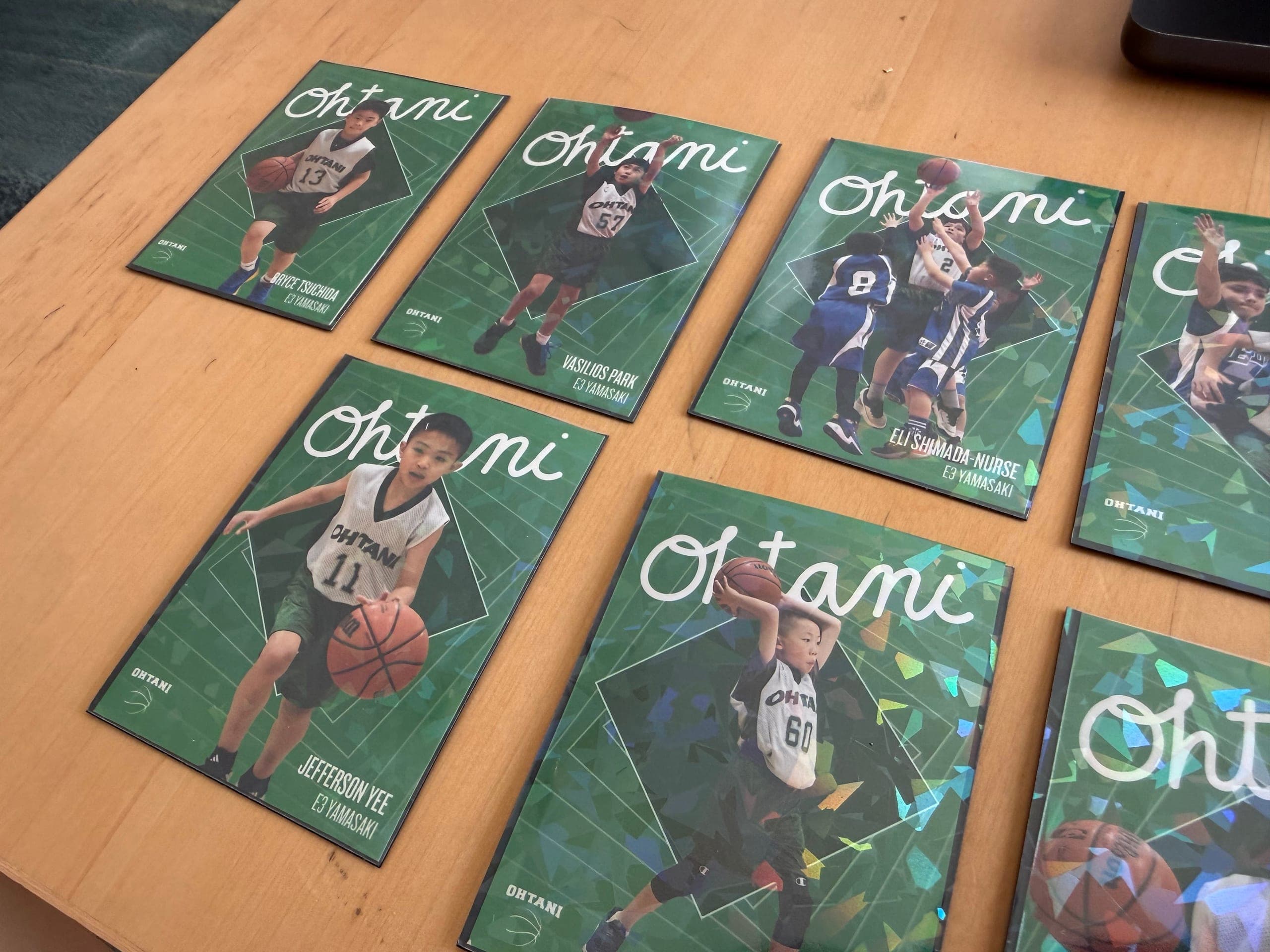 Trading cards for the Ohtani rec basketball team, detail