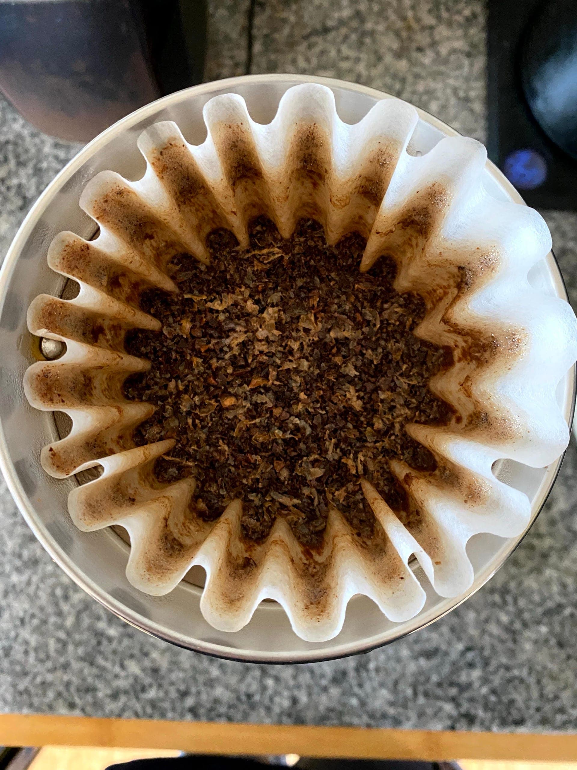 Overhead view of the spent coffee bed in a wave filter