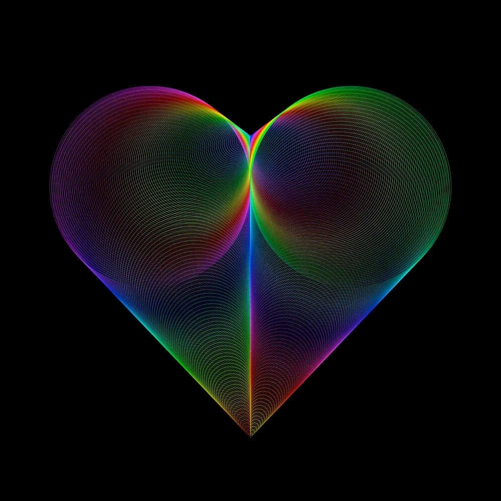 A heart drawn in rainbow-colored lines