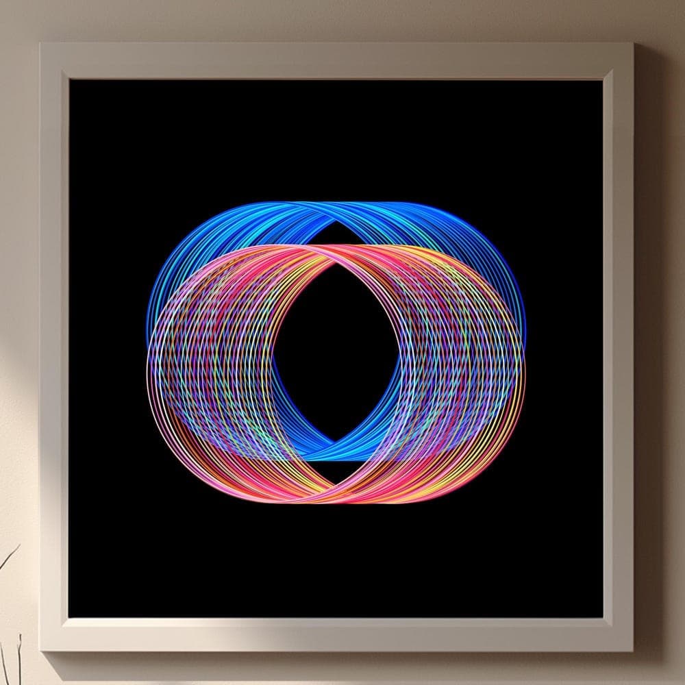 Op art line print in blue and red